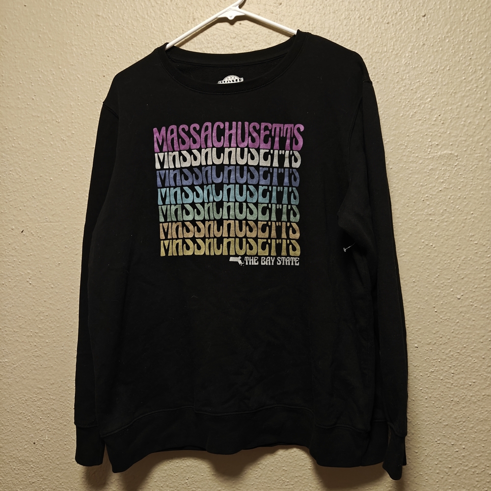 Black 'Massachusetts' Graphic Crewneck Sweatshirt - Multicolor Text